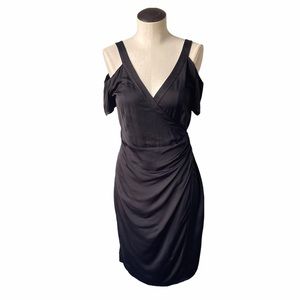 AllSaints Cadia Black Satin Cold Shoulder Dress